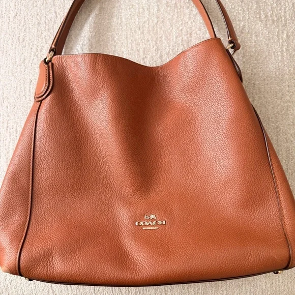 Coach Edie Pebbled Leather Shoulder Bag in Saddle Tan Brown - Picture 2 of 10